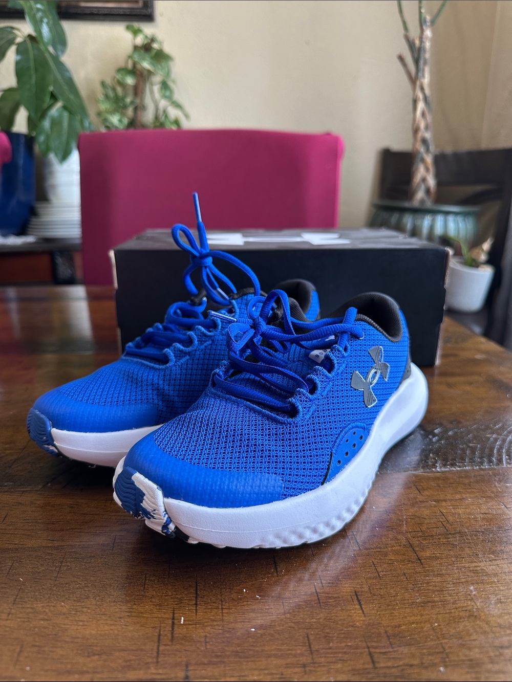 Under Armour Kids Blue Mesh Sneakers with White Sole